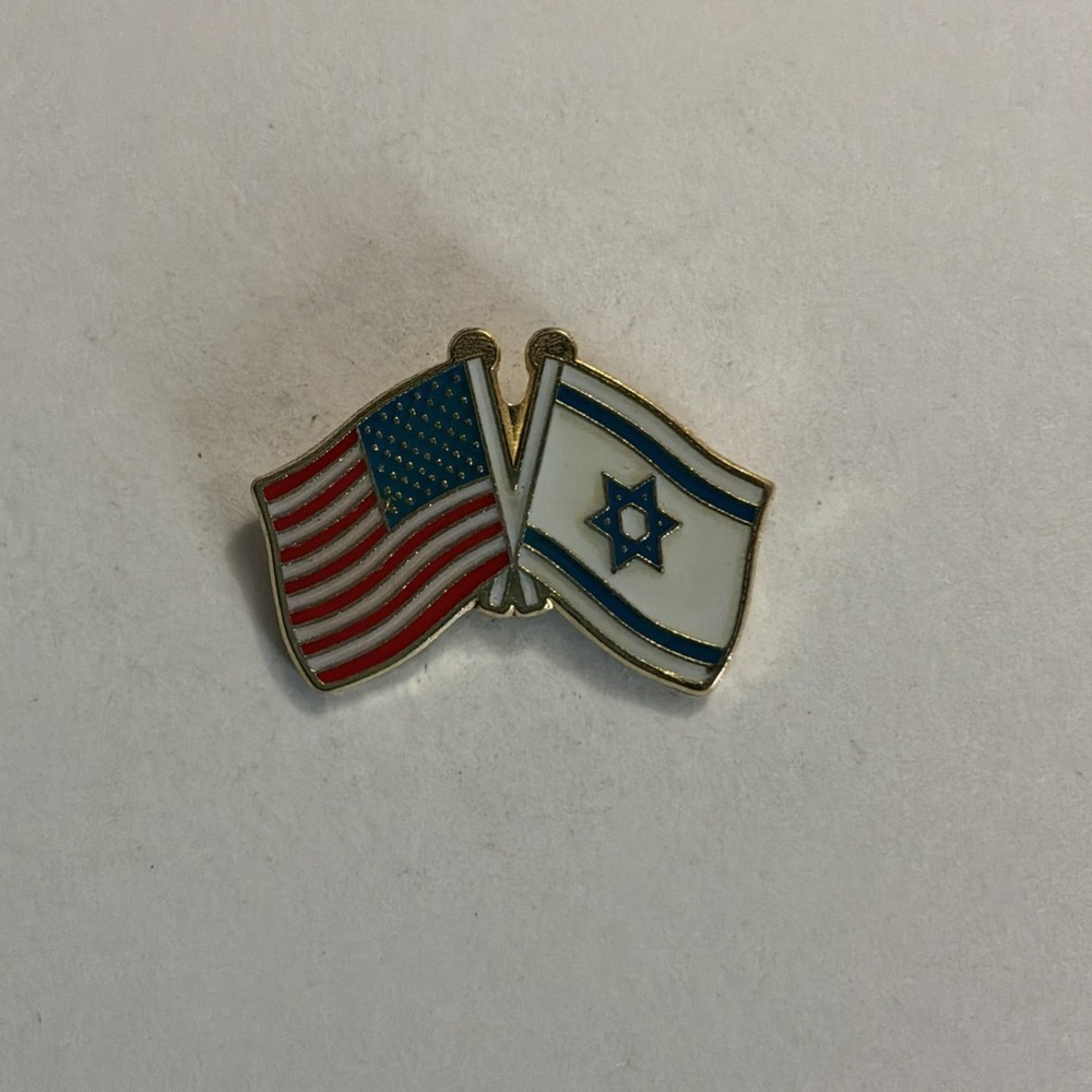 Vtg USA Israel Friendship Flag Pin Hat Lapel Pinback Tie Tac Zachary Gold Tone